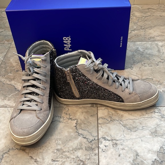 Authentic Women P448 Made in Italy Glittery Shoes High Top...